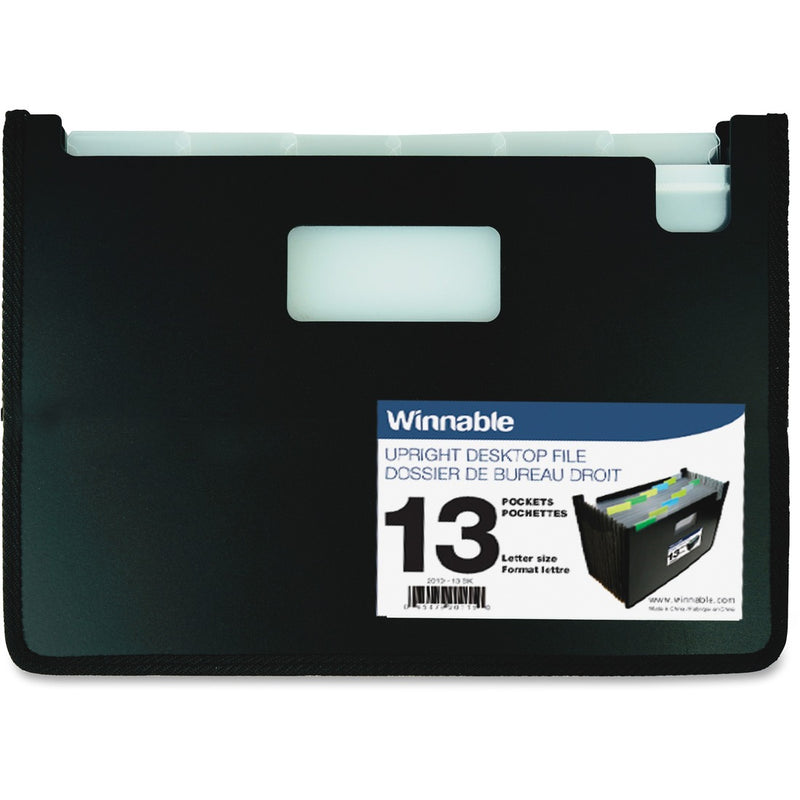 Winnable Expanding Desktop File - Letter - 8 1/2" x 11" Sheet Size - 13 Pocket(s) - Poly - Black - 1 Each - The Supply Room