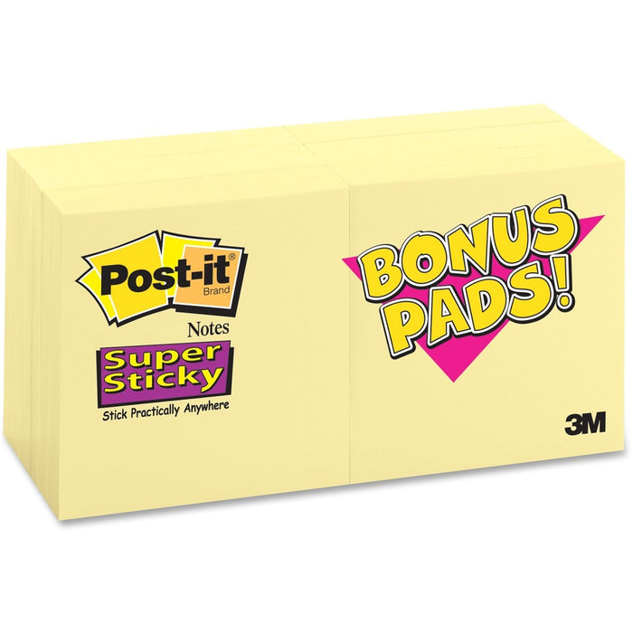 Post-it® Super Sticky Notes - 3" x 3" - Square - Canary - Self-adhesive - 1 Pack