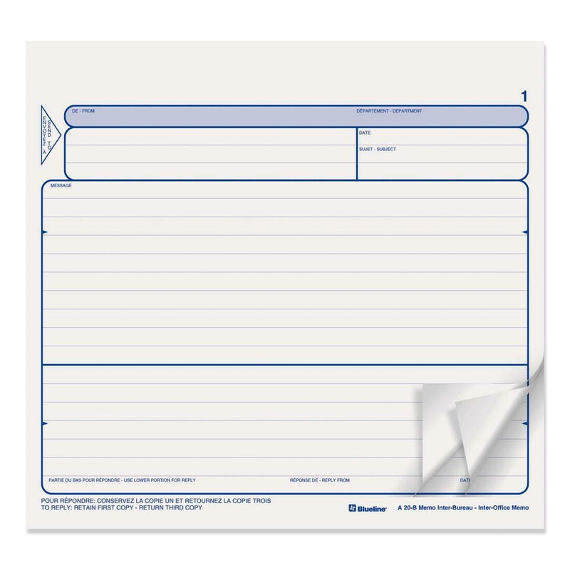 Blueline Triplicate Bilingual Inter-Office Memo Form