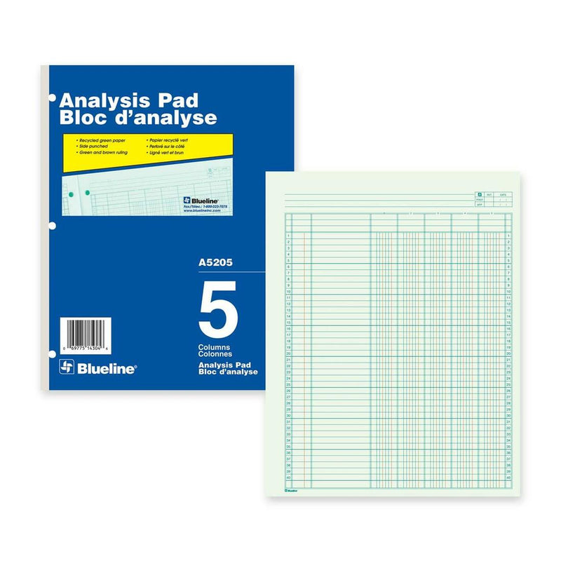 Blueline Analysis Columnar Pad - 5 Columns per Sheet - 10 each