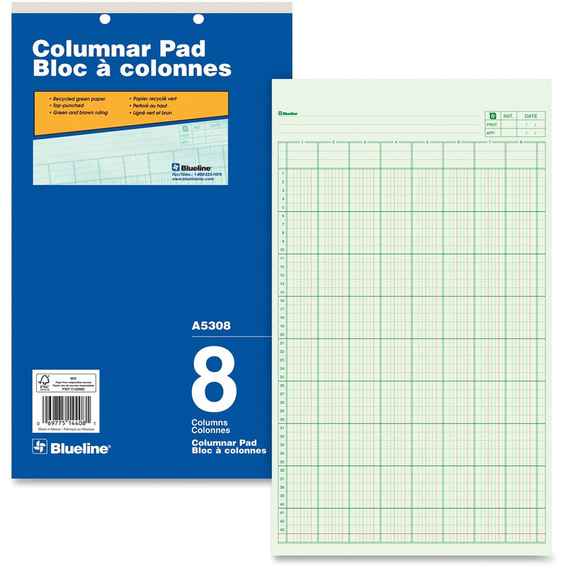 Blueline Columnar Pad, A5308, 8 Columns - The Supply Room