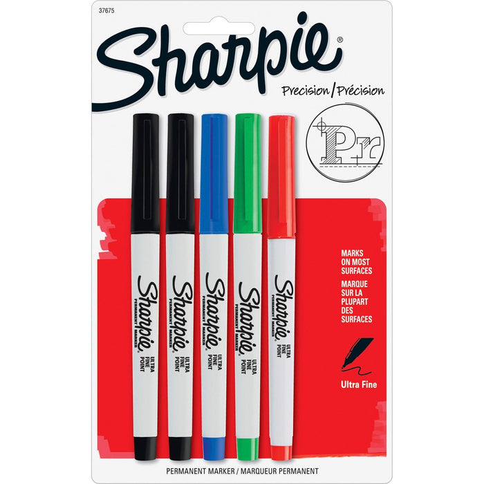 Sharpie Precision Permanent Markers - Ultra Fine Marker Point - Assorted - 5 / Pack
