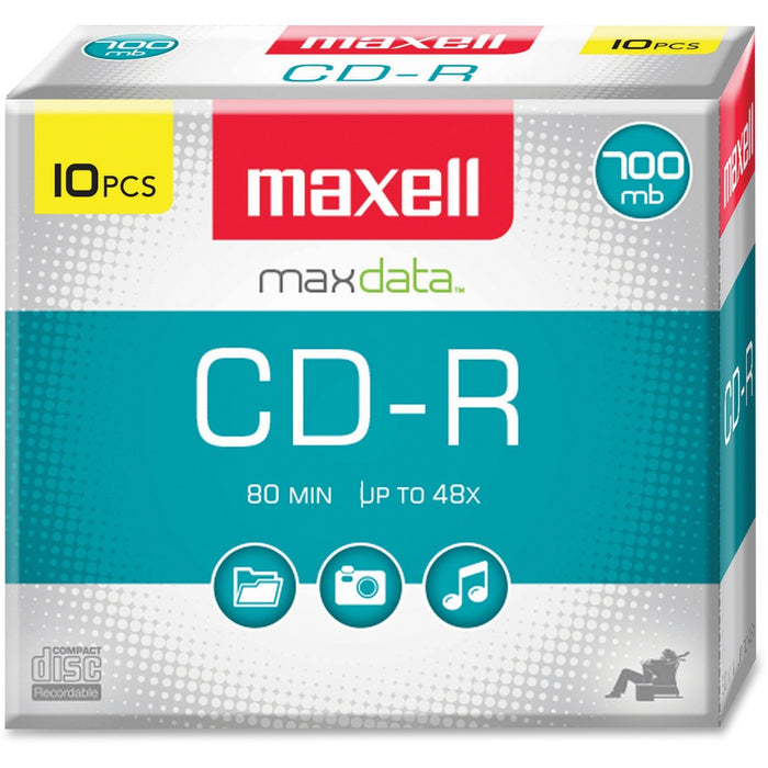 Maxell CD Recordable Media - CD-R - 40x - 700 MB - 10 Pack Slim Jewel Case - The Supply Room