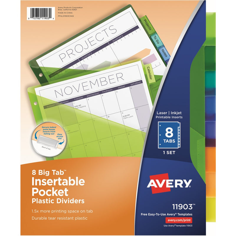 Avery&reg; Avery Big Tab Insertable Plastic Dividers w/Pockets, 8-tab Multicolor