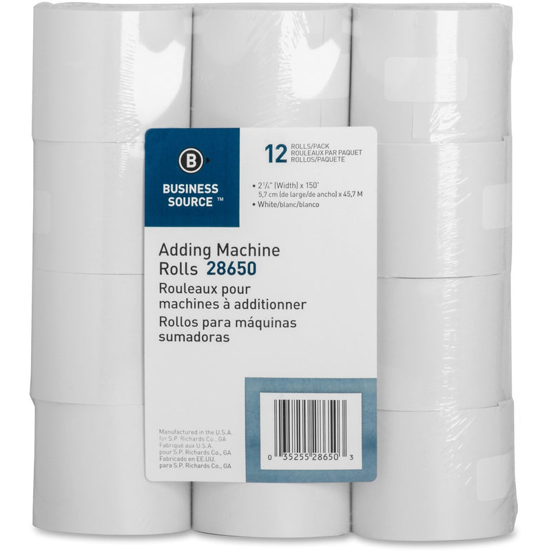 Adding Machine Roll, Receipt Paper - 2 1/4" x 150 ft - 12 / Pack - White