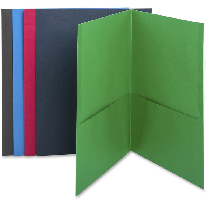 Business Source Two-Pocket Folders - Letter - 8 1/2" x 11" Sheet Size - 125 Sheet Capacity - 2 Internal Pocket(s) - Paper - Assorted - Recycled - 25 / Box