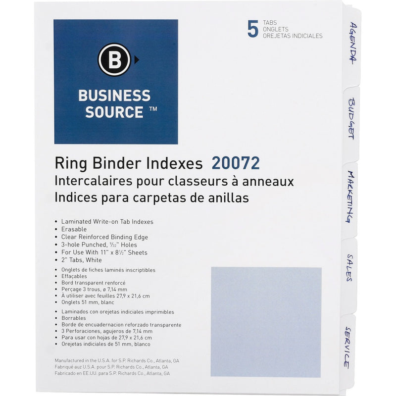 Business Source 3-Ring 5-Tab Erasable Tab Indexes - The Supply Room