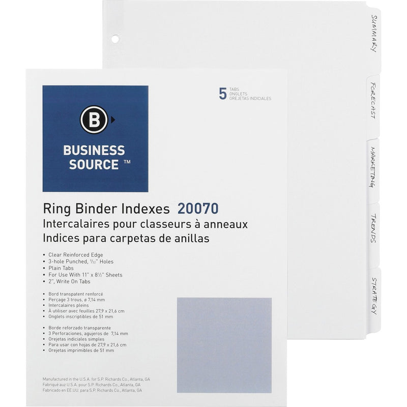 Business Source 3-Ring Plain Tab Indexes - The Supply Room