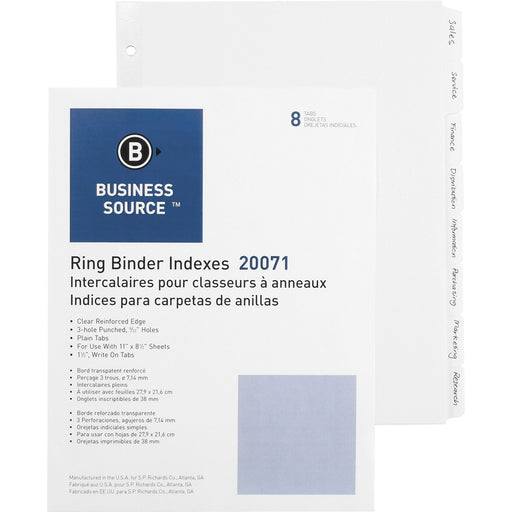 Business Source 3-Ring Plain Tab Indexes - The Supply Room