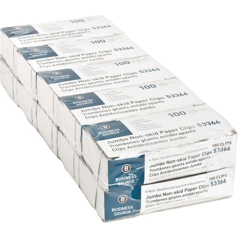 Business Source Jumbo Nonskid Paper Clips - Jumbo - 1000 / Pack - Silver - Steel