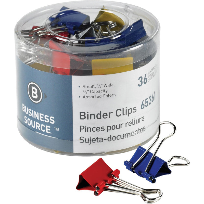 Business Source Colored Fold-back Binder Clips  - Small - 0.75" (19.05 mm) Width - 0.4" Size Capacity - 36 / Pack