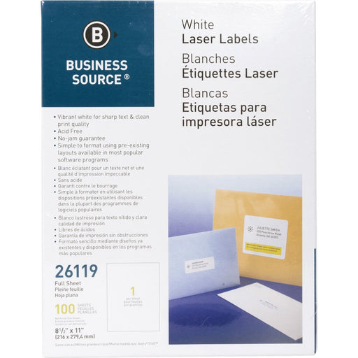 Business Source Bright White Premium-quality Full-sheet Address Labels - The Supply Room
