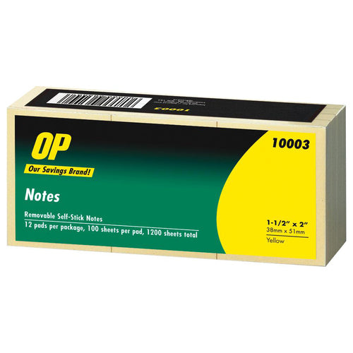OP Brand Self Adhesive Note Pads, 1 1/2" x 2"