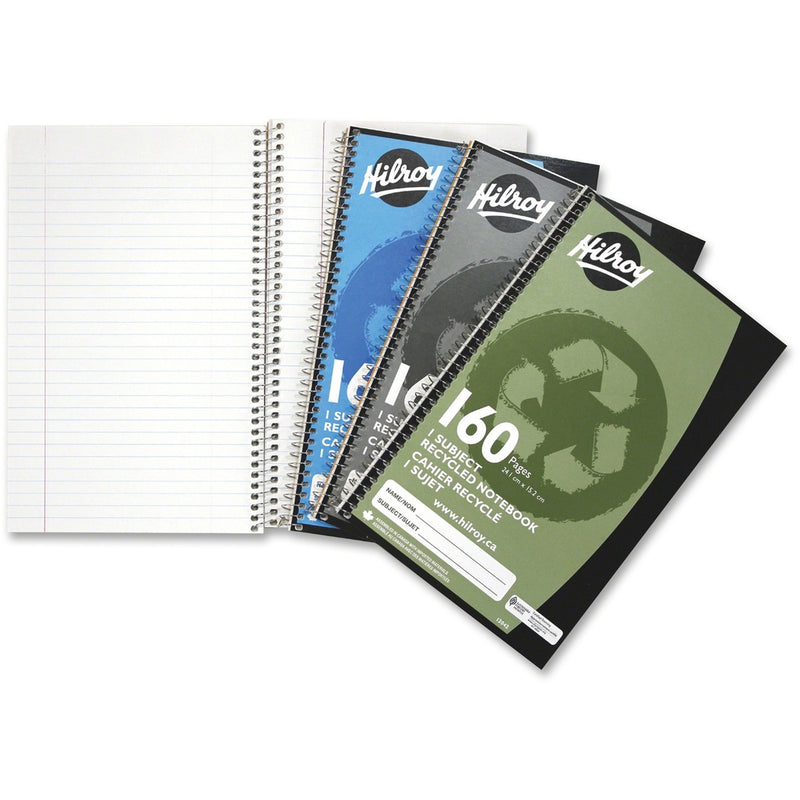 Hilroy 1-Subject Recycled Personal Size Notebook - 160 Sheets - Spiral - Ruled - 6" x 9 1/2" - Recycled - 1Each
