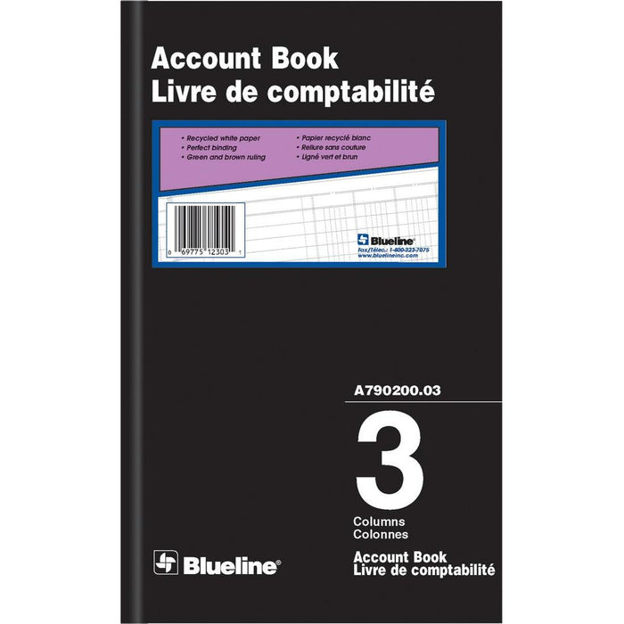 Blueline Accounting Book - 3 columns