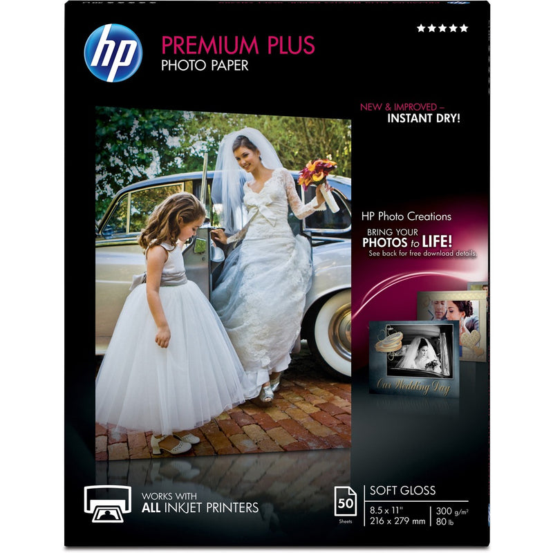 HP Premier Plus Inkjet Photo Paper - Letter - 8 1/2" x 11" - 80 lb Basis Weight - Soft Gloss - 1 / Pack - White