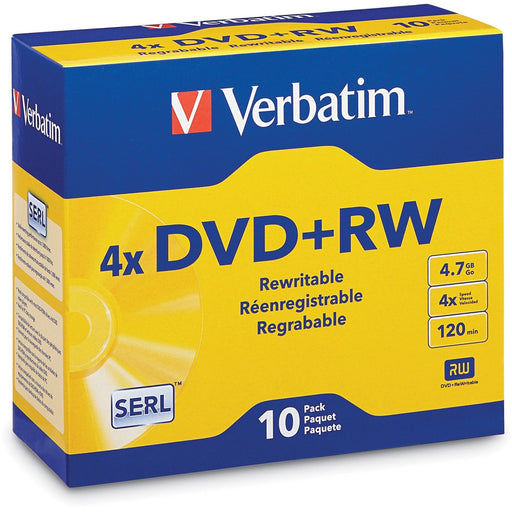 Verbatim DVD+RW 4.7GB 4X with Branded Surface - 10pk Jewel Case - The Supply Room