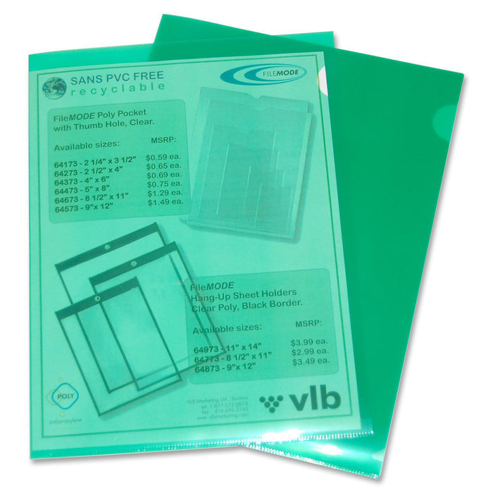 Filemode Poly View Folder - Letter - 8 1/2" x 11" Sheet Size - Polypropylene - Green - 10 / Pack
