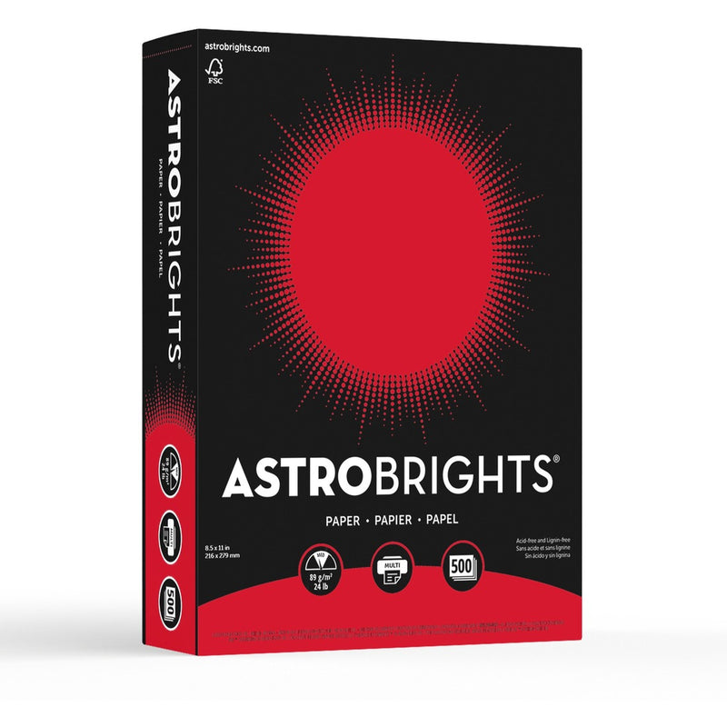 Astrobrights Inkjet, Laser Colored Paper - Letter - 8 1/2" x 11" - 24 lb Basis Weight - Smooth - 500 / Pack - Re-entry Red
