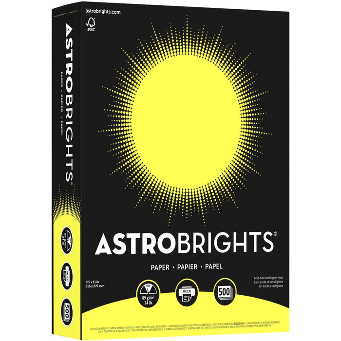 Astrobrights Inkjet, Laser Copy & Multipurpose Paper - Letter - 8 1/2" x 11" - 24 lb Basis Weight - 500 / Pack - Lift-off Lemon