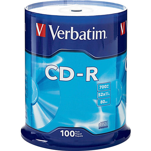 Verbatim 94554 CD Recordable Media - CD-R - 52x - 700 MB - 100 Pack Spindle - The Supply Room