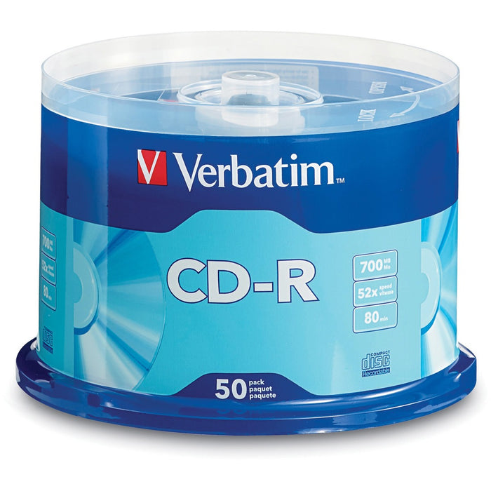Verbatim CD-R 700MB 52X with Branded Surface - 50pk Spindle - The Supply Room