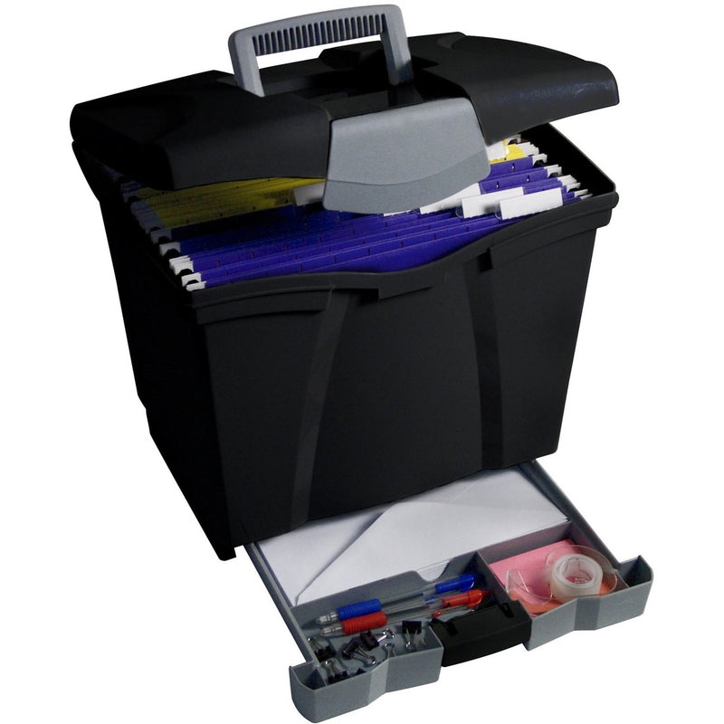Storex Portable File Boxes w/Supply Drawer
