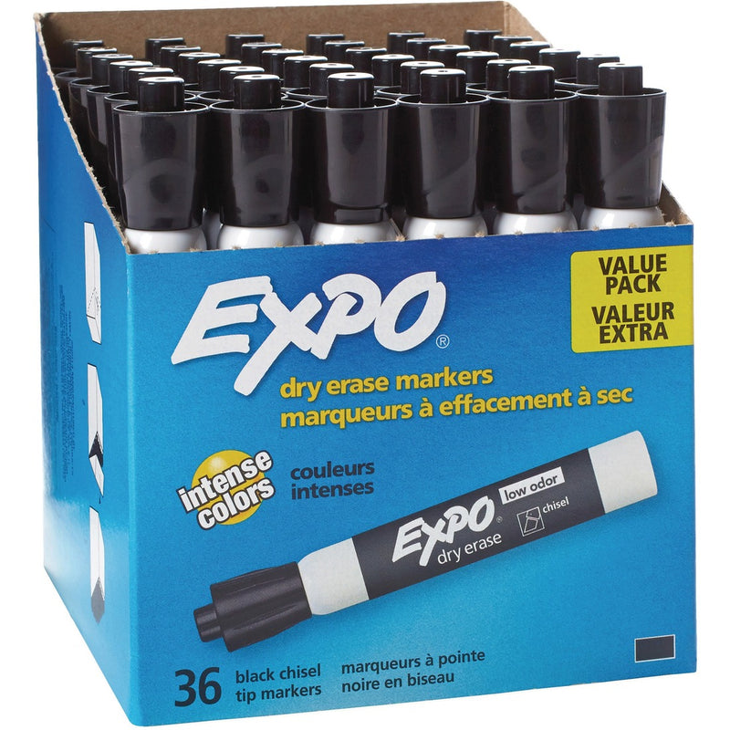 Expo Low-Odor Dry Erase Chisel Tip Markers - Chisel Marker Point Style - Black - 36 / Pack