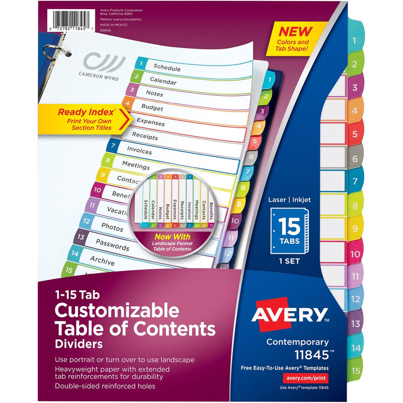 Avery&reg; Ready Index 15 Tab Dividers, Customizable TOC, 1 Set (11845) - The Supply Room