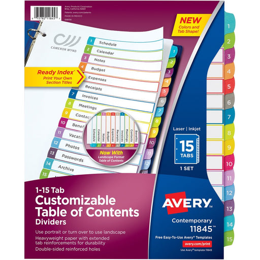 Avery&reg; Ready Index 15 Tab Dividers, Customizable TOC, 1 Set (11845) - The Supply Room