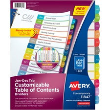 Avery&reg; Ready Index Jan-Dec 12 Tab Dividers, Customizable TOC, 1 Set (11847) - The Supply Room