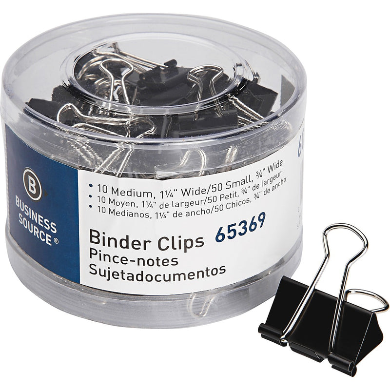 Business Source Small/Medium Binder Clips Set - Small, Medium - 60 / Pack