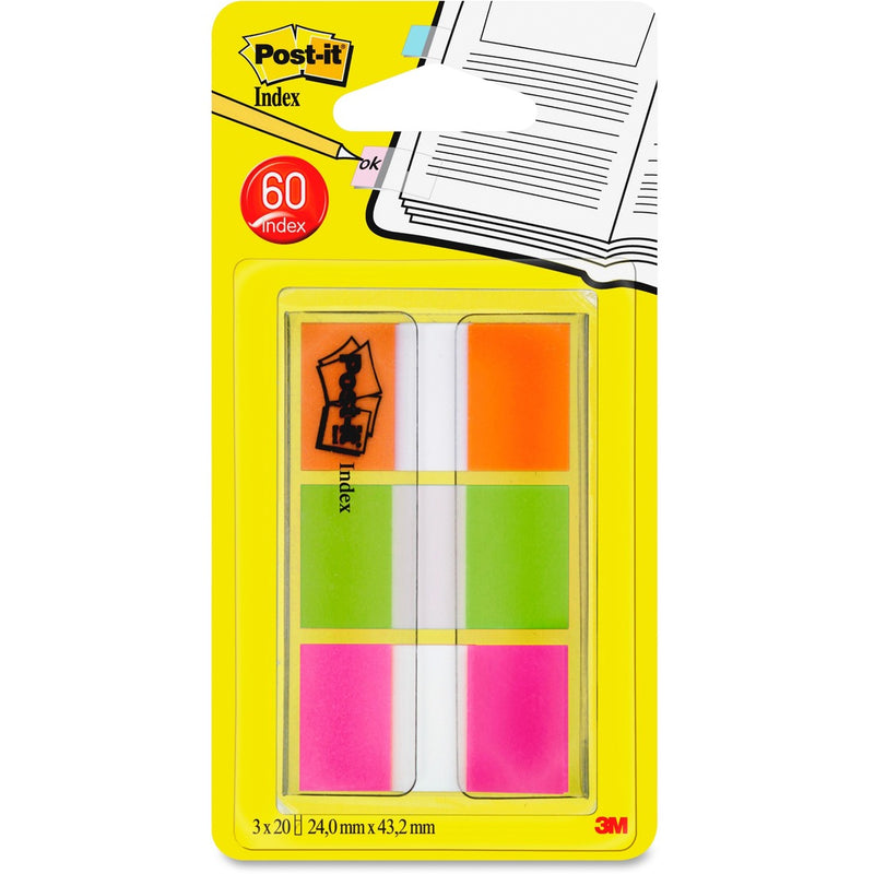 Post-it&reg; Flags, Orange, Lime, Pink .94 in wide, 60/On-the-Go Dispenser, 1 Dispenser/Pack - The Supply Room