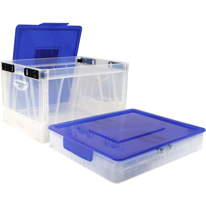 Storex Collapsible Crate with Lid, Clear/Blue