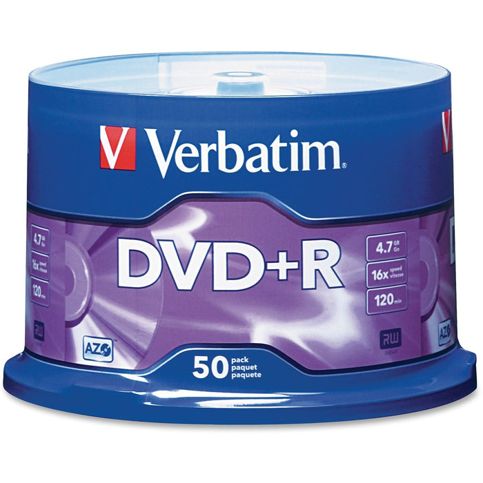 Verbatim AZO DVD+R 4.7GB 16X with Branded Surface - 50pk Spindle - The Supply Room