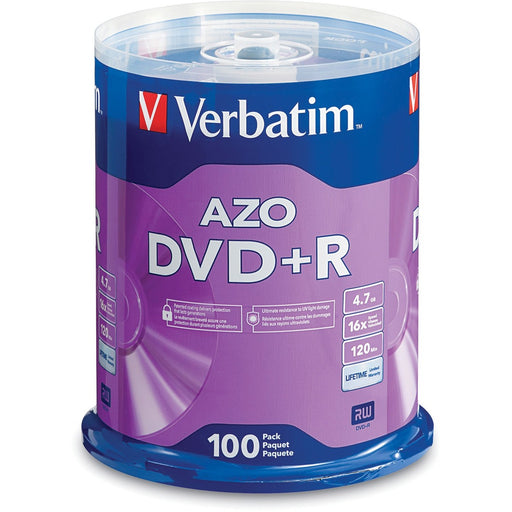 Verbatim AZO DVD+R 4.7GB 16X with Branded Surface - 100pk Spindle - The Supply Room
