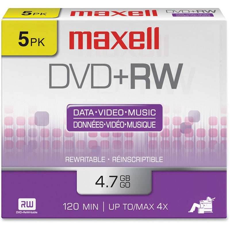 Maxell DVD Rewritable Media - DVD+RW - 4x - 4.70 GB - 5 Pack - The Supply Room