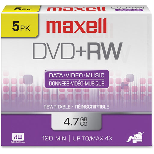 Maxell DVD Rewritable Media - DVD+RW - 4x - 4.70 GB - 5 Pack - The Supply Room