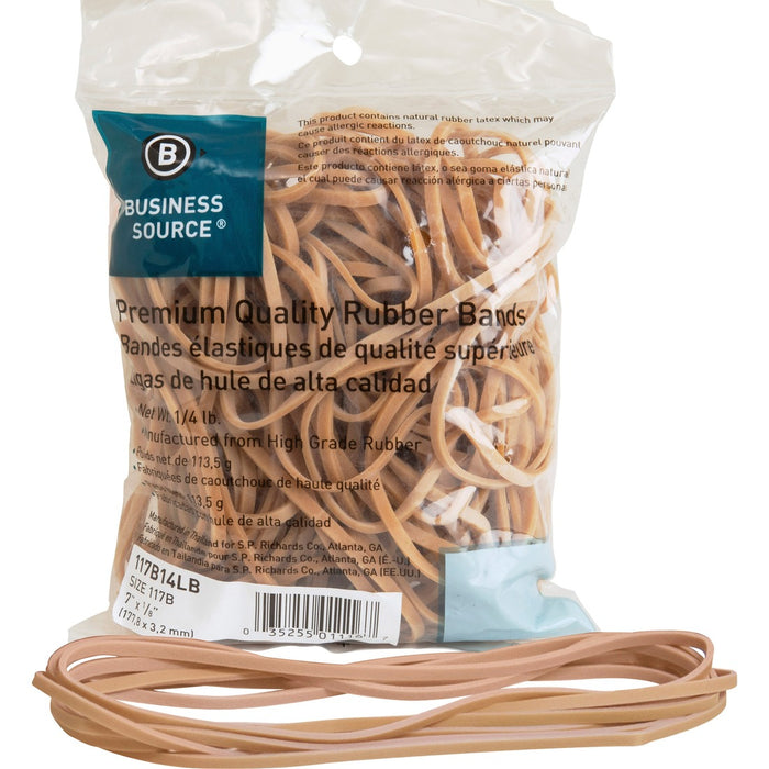 Business Source Rubber Bands - 7" (177.80 mm) Length - 0.13" (3.18 mm) Thickness - Stretchable - 1 Bag 1/4 LB - Natural