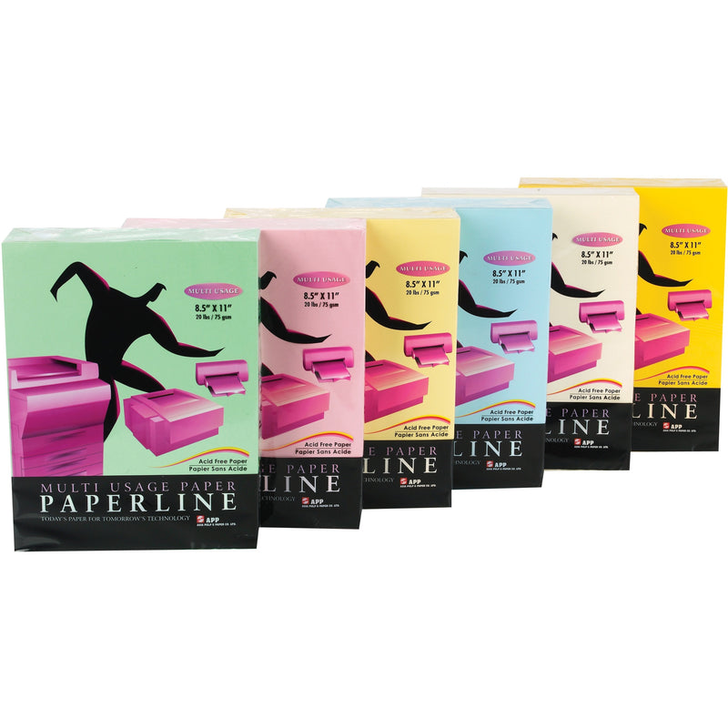APP Inkjet, Laser Colored Paper - Letter - 8 1/2" x 11" - 20lb - All Colors (BLU, GRN, LAV, PNK, YLW)