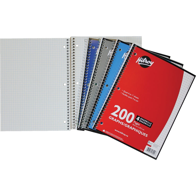 Hilroy Spiral Notebook - Spiral - Quad Ruled - 3 Hole(s) - 10.50" (266.70 mm) x 8" (203.20 mm) - Hole-punched - 10