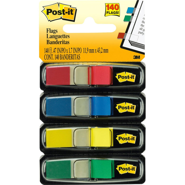 Post-it 1/2"W Flags in Primary Colors - 4 Dispensers 683-4