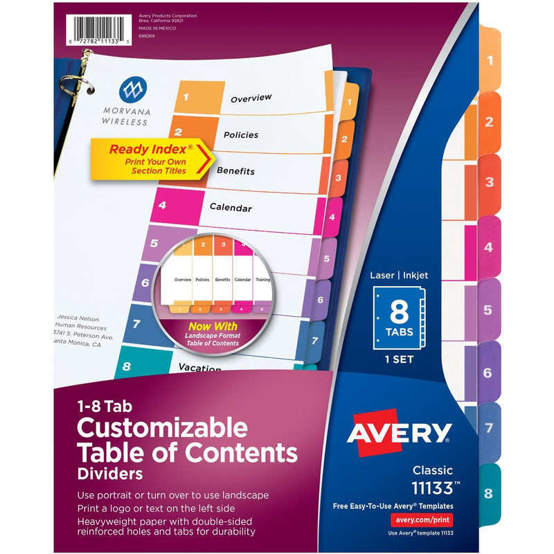 Avery&reg; Ready Index 8 Tab Dividers, Customizable TOC, 1 Set (11133)