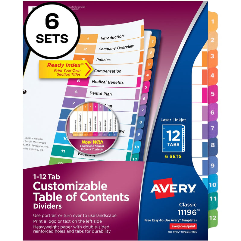 Avery&reg; Ready Index 12 Tab Dividers, Customizable TOC, 6 Sets (11196) - The Supply Room