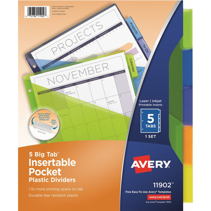 Avery&reg; Avery(R) 5-Tab Dividers with Pockets, Insertable Big Tabs, 1 Set (11902)