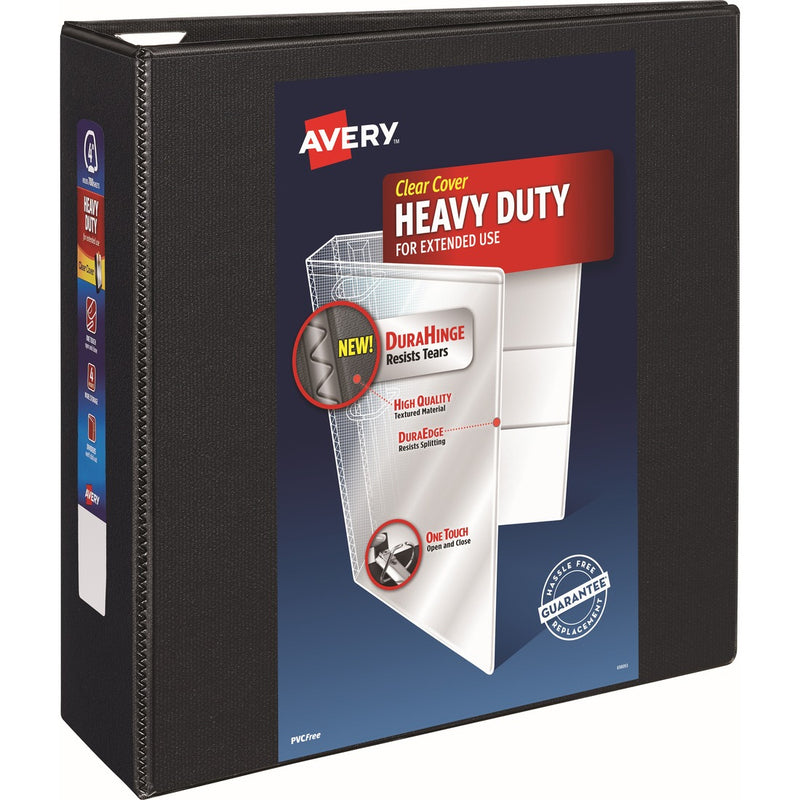 Avery&reg; Heavy-Duty View 3 Ring Binder, 4" One Touch EZD Rings, Black