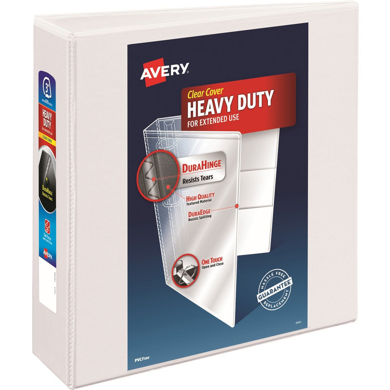Avery&reg; Heavy-Duty View 3 Ring Binder, 3" One Touch Slant Rings, Holds 8.5" x 11" Paper, White (79793)