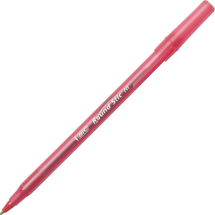 BIC Round Stic Ballpoint Pens - Medium Pen Point - Red - Red Barrel - 12 / Doze