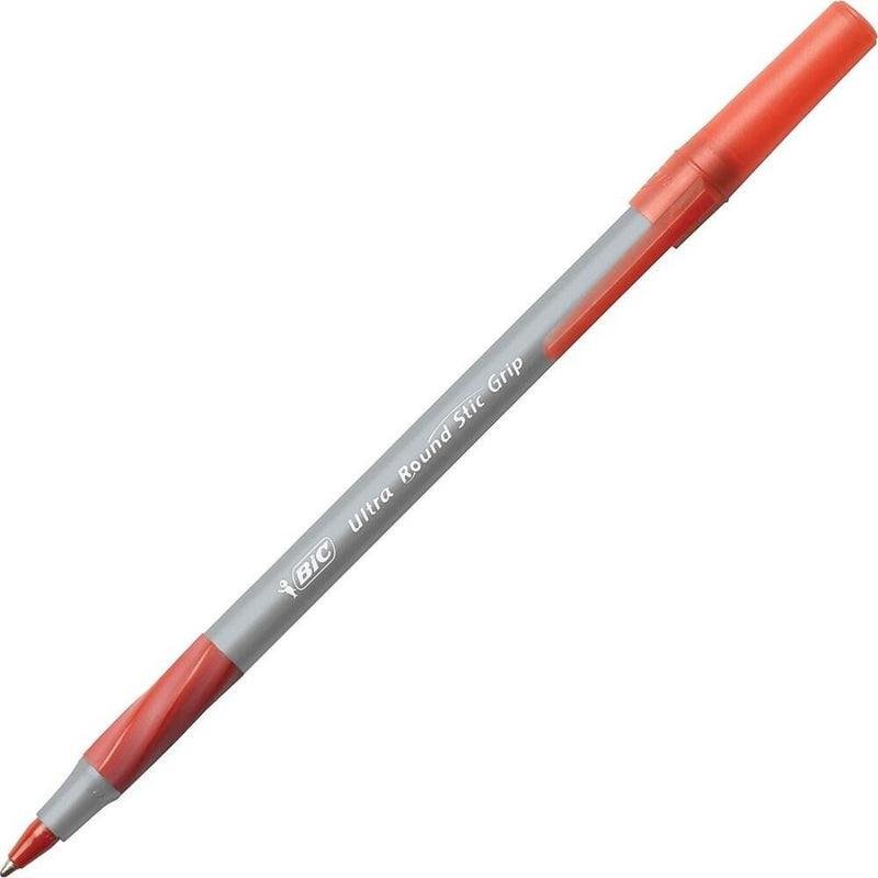 BIC Round Stic Grip Ballpoint Pen - Medium Pen Point - Red - Frost Barrel