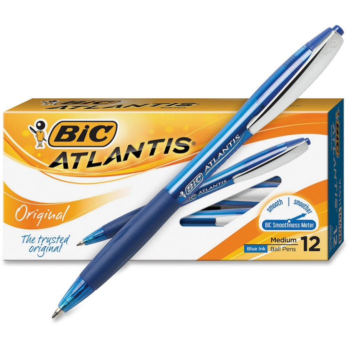 BIC Atlantis Retractable Pens -Medium Point - BLUE - 12/pk